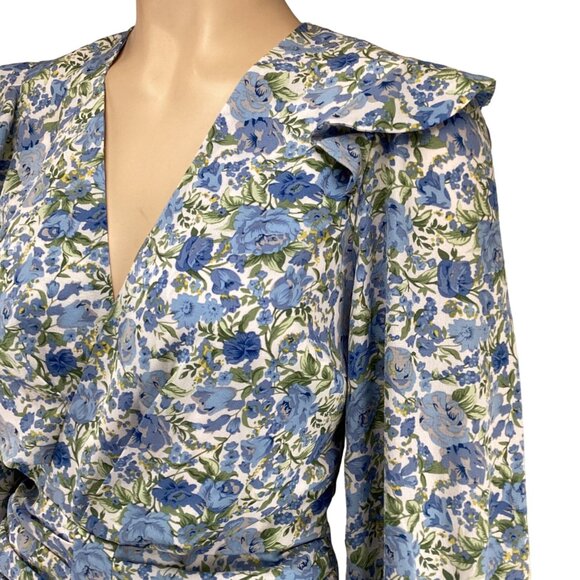 Lavish Alice Mini Dress Size 2 Floral Ruched Mini Dress Ruffled Gathered Sleeves - Picture 4 of 7